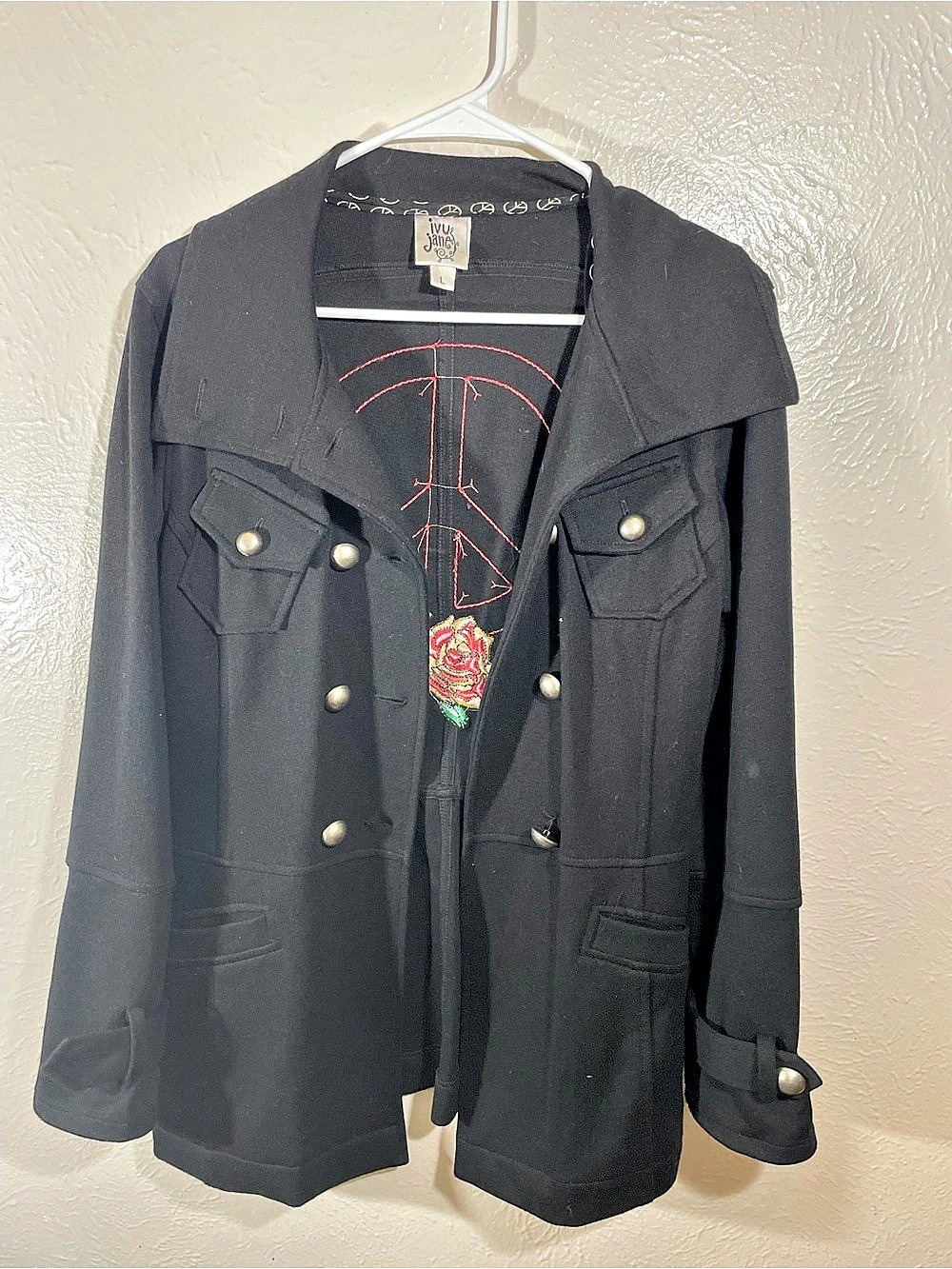 Ivy Jane Embroidered Black & Red Jacket Size Large